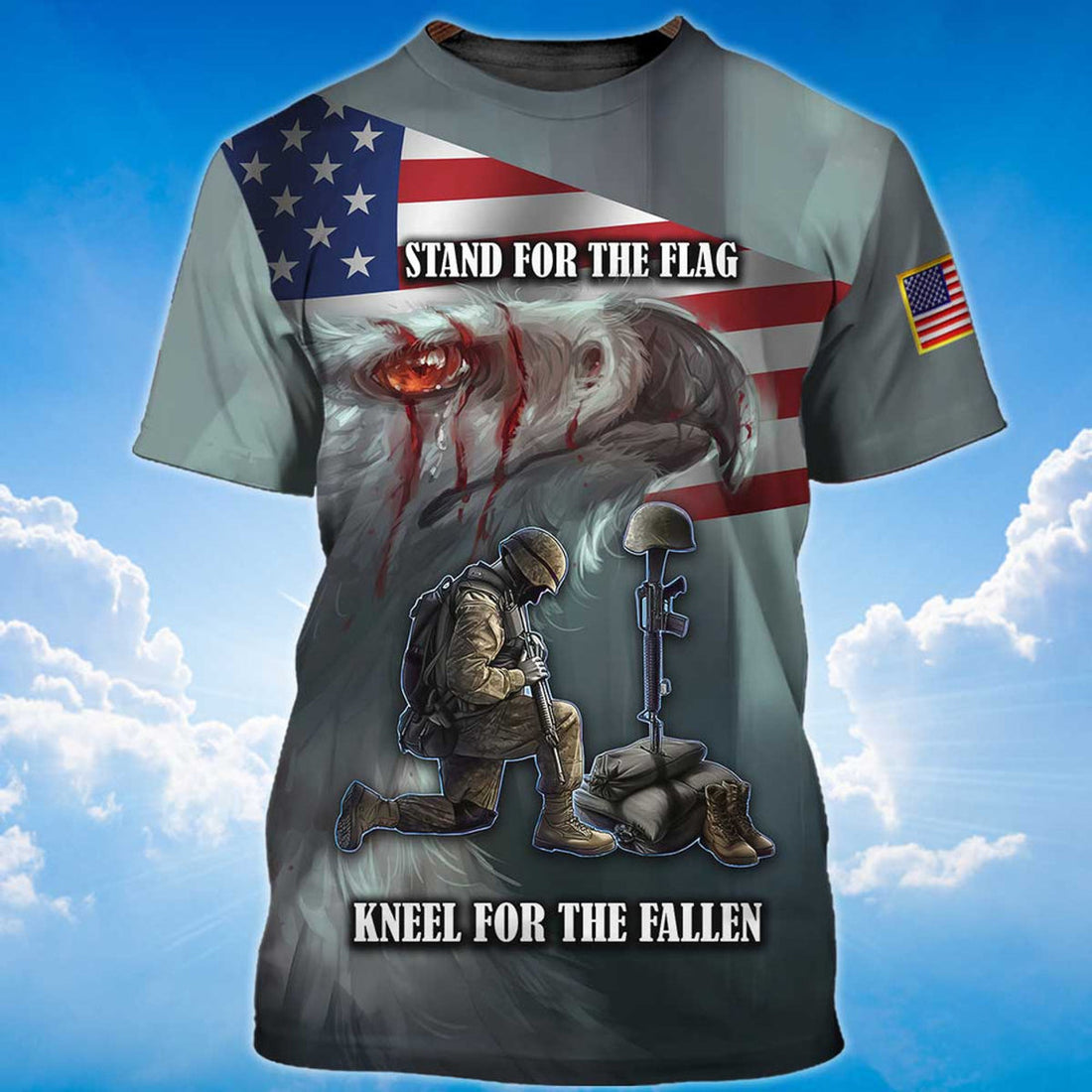 FUNSTUFFPRINT Stand For The Flag T-Shirt Kneel For The Fallen Memorial 11 Sep Shirt 3D T-shirt