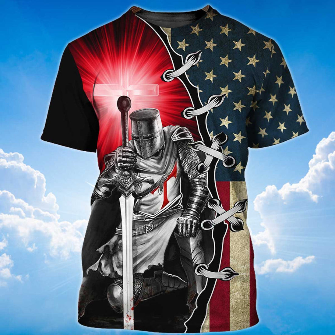 FUNSTUFFPRINT Knight Templar T-Shirt Religious Sublimation On Shirt 3D T-shirt