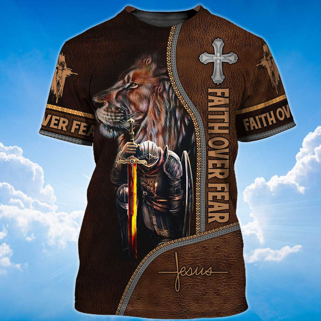 FUNSTUFFPRINT 3D All Over Print Faith Over Fear Shirt Knight Templar 3D T-shirt
