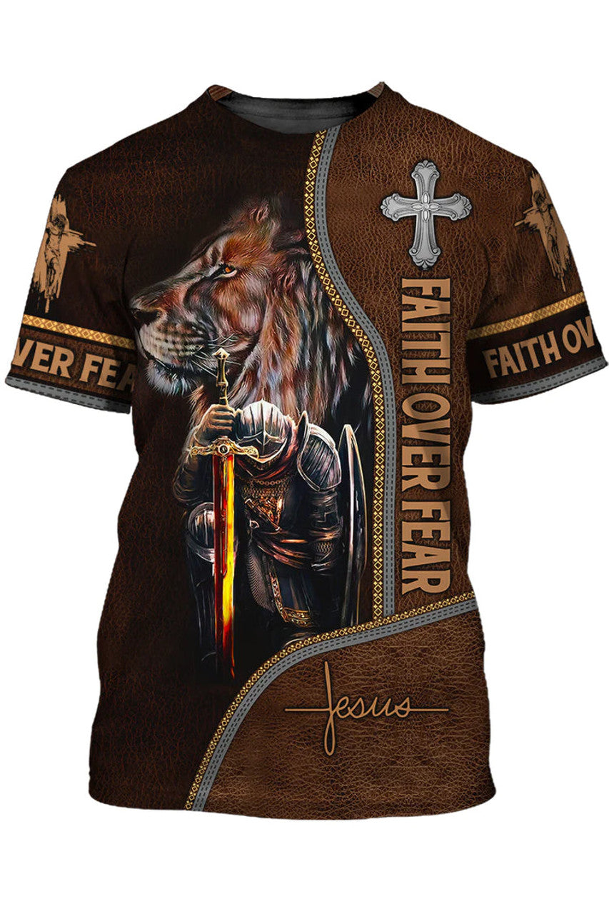 Custom 3D All Over Print Faith Over Fear Shirt Knight Templar T-Shirt
