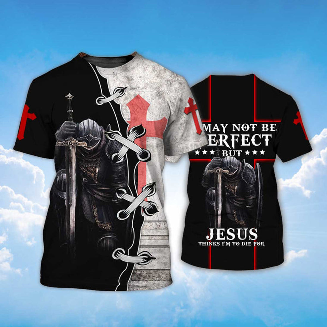 FUNSTUFFPRINT Knight Templar 3D Shirt I May Not Be Perfect Knight Templar 3D T-shirt