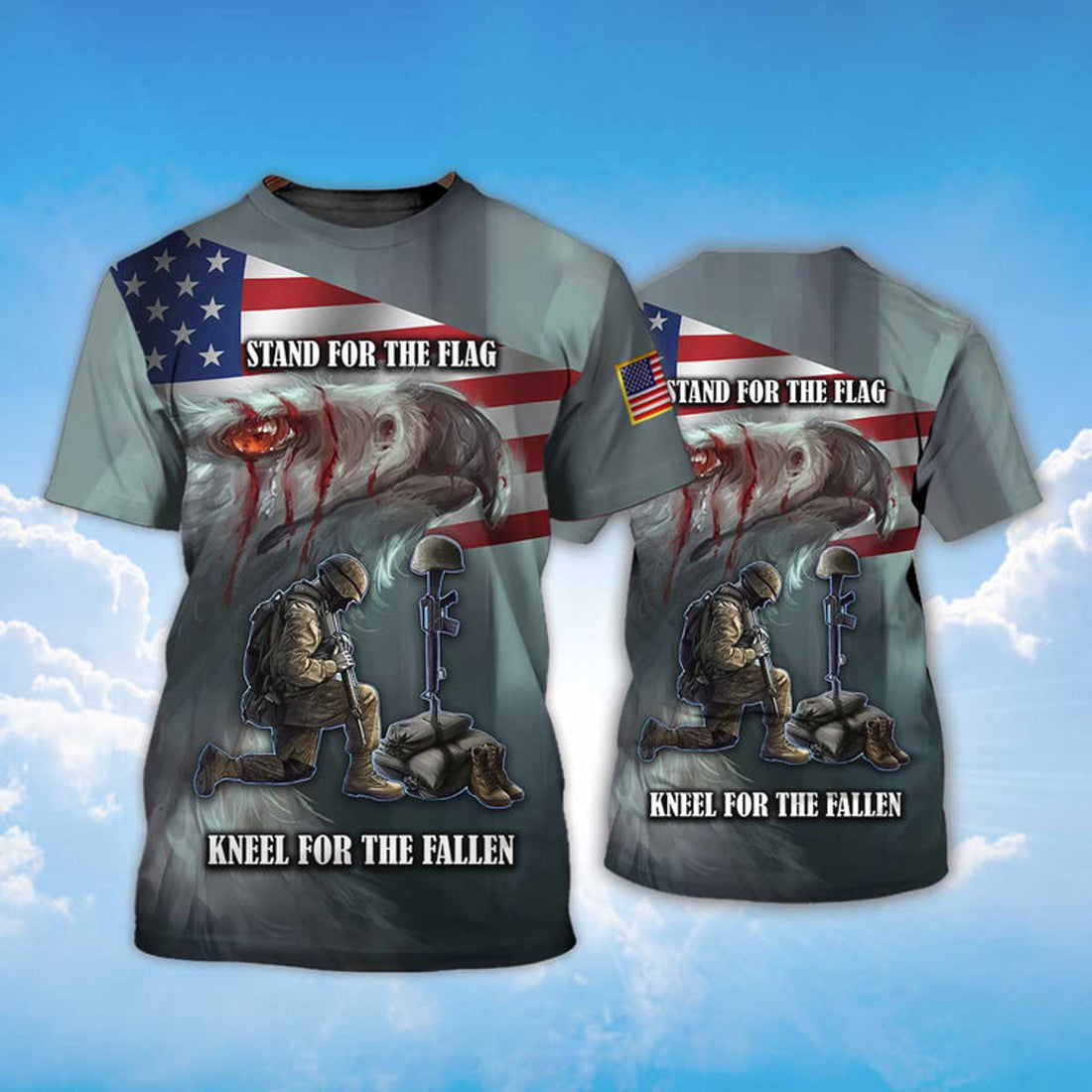 FUNSTUFFPRINT Stand For The Flag T-Shirt Kneel For The Fallen Memorial 11 Sep Shirt 3D T-shirt