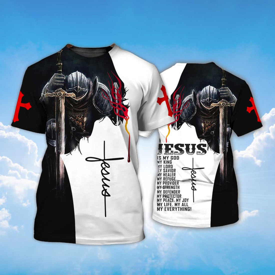 FUNSTUFFPRINT Jesus Is My Everything Shirt Knight Templar T-Shirt Love Jesus 3D T-shirt