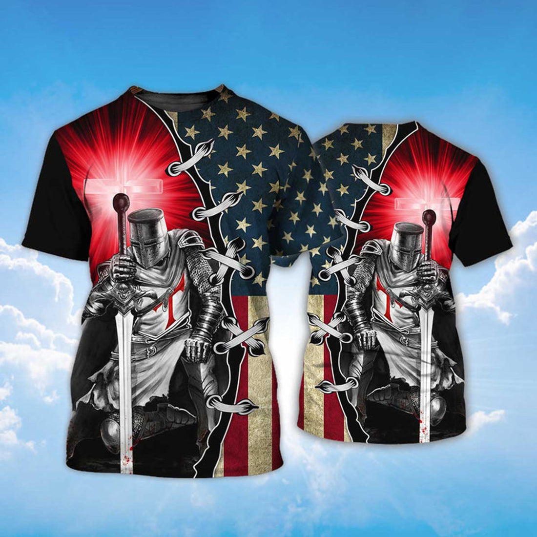 FUNSTUFFPRINT Knight Templar T-Shirt Religious Sublimation On Shirt 3D T-shirt