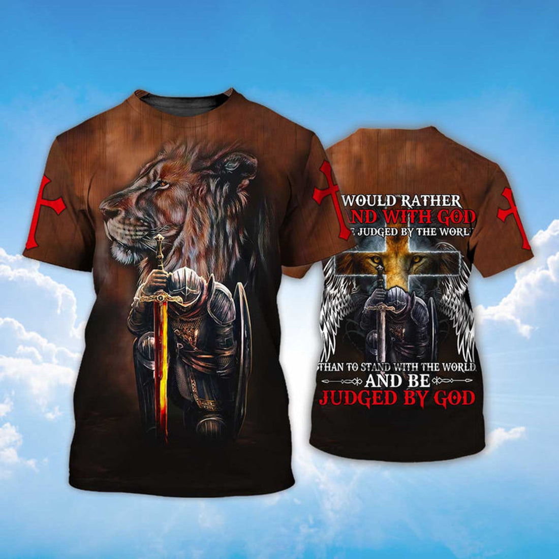 FUNSTUFFPRINT Knight Templar T-Shirt, Faith Over Fear 3D T-shirt