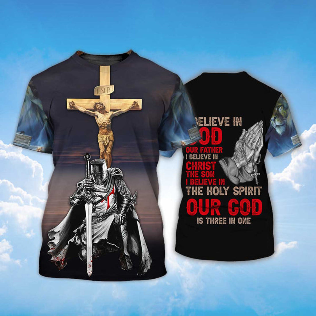 FUNSTUFFPRINT 3D All Over Printed Knight Templar Shirt I Believe In God T-Shirt Templar Shirts 3D T-shirt