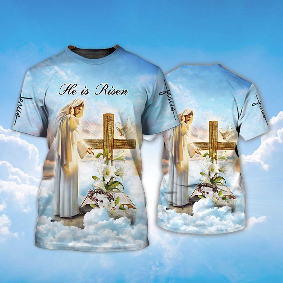 FUNSTUFFPRINT He Is Risen T-Shirt God Jesus 3D Shirt Men Women 3D T-shirt
