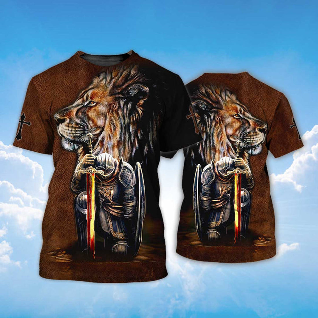 FUNSTUFFPRINT Knight Templar T-Shirt God Jesus And Lion Shirt 3D T-shirt