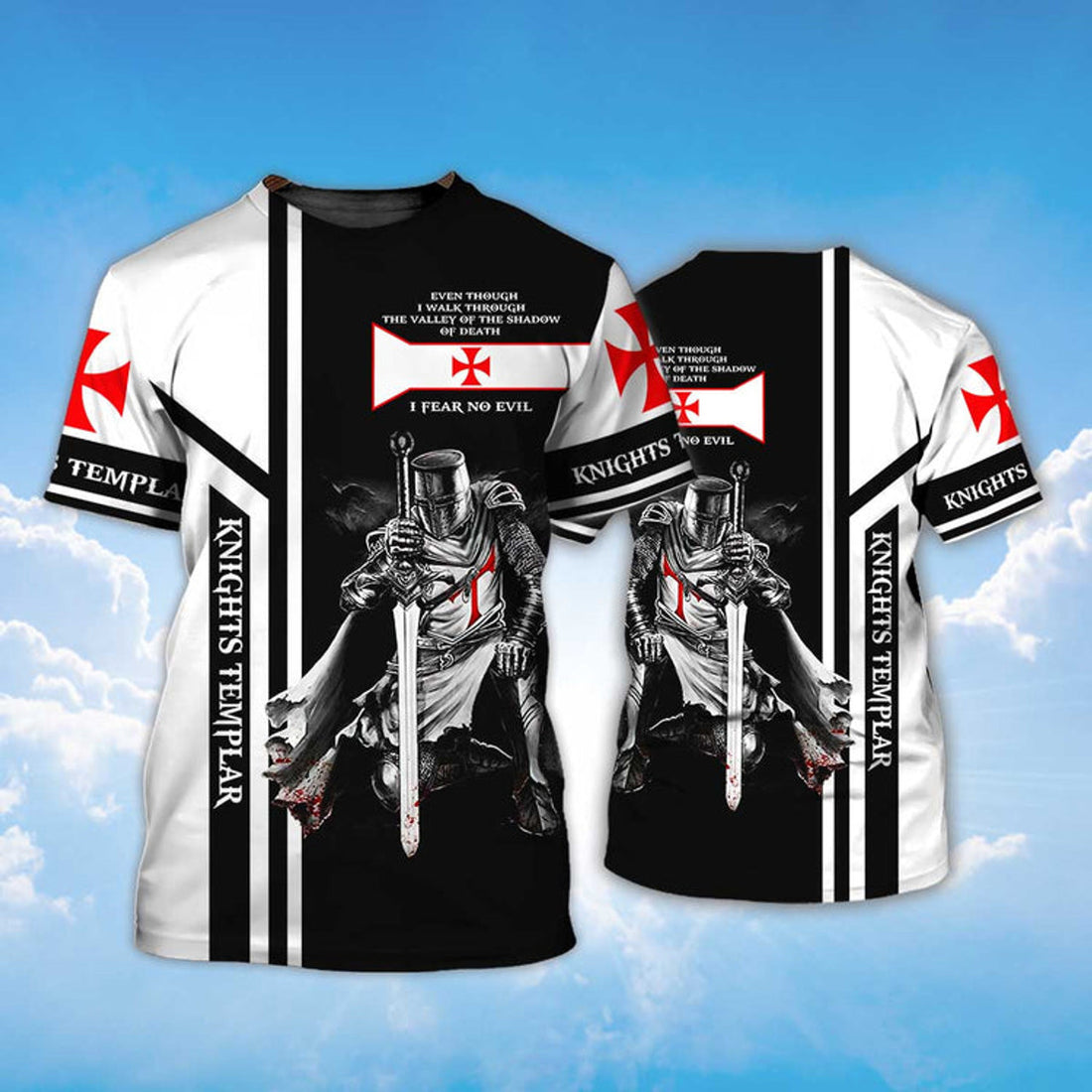 FUNSTUFFPRINT Stand For The Flag T-Shirt Kneel For The Cross Knight Templar 3D All Over Print 3D T-shirt