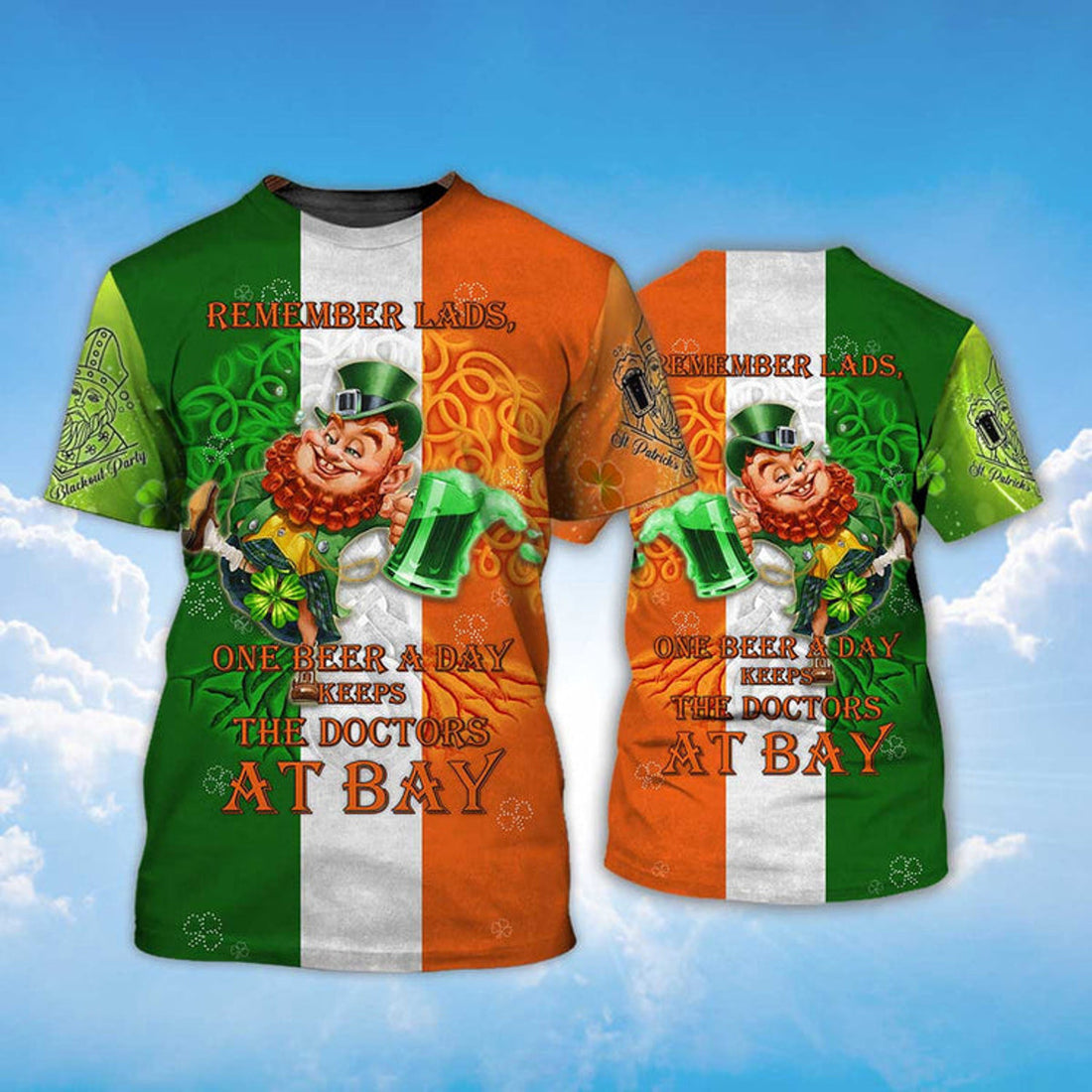 FUNSTUFFPRINT One Beer A Day Keeps The Doctors At Bay T-Shirt, St Patrick's Day 3D T-shirt