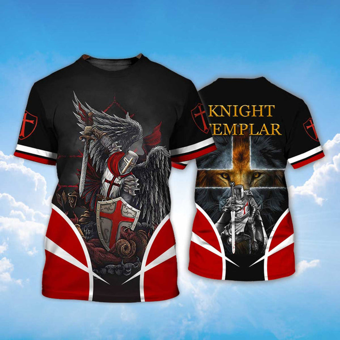 FUNSTUFFPRINT Knight Templar Fighting 3D Shirt Religious 3D T-shirt