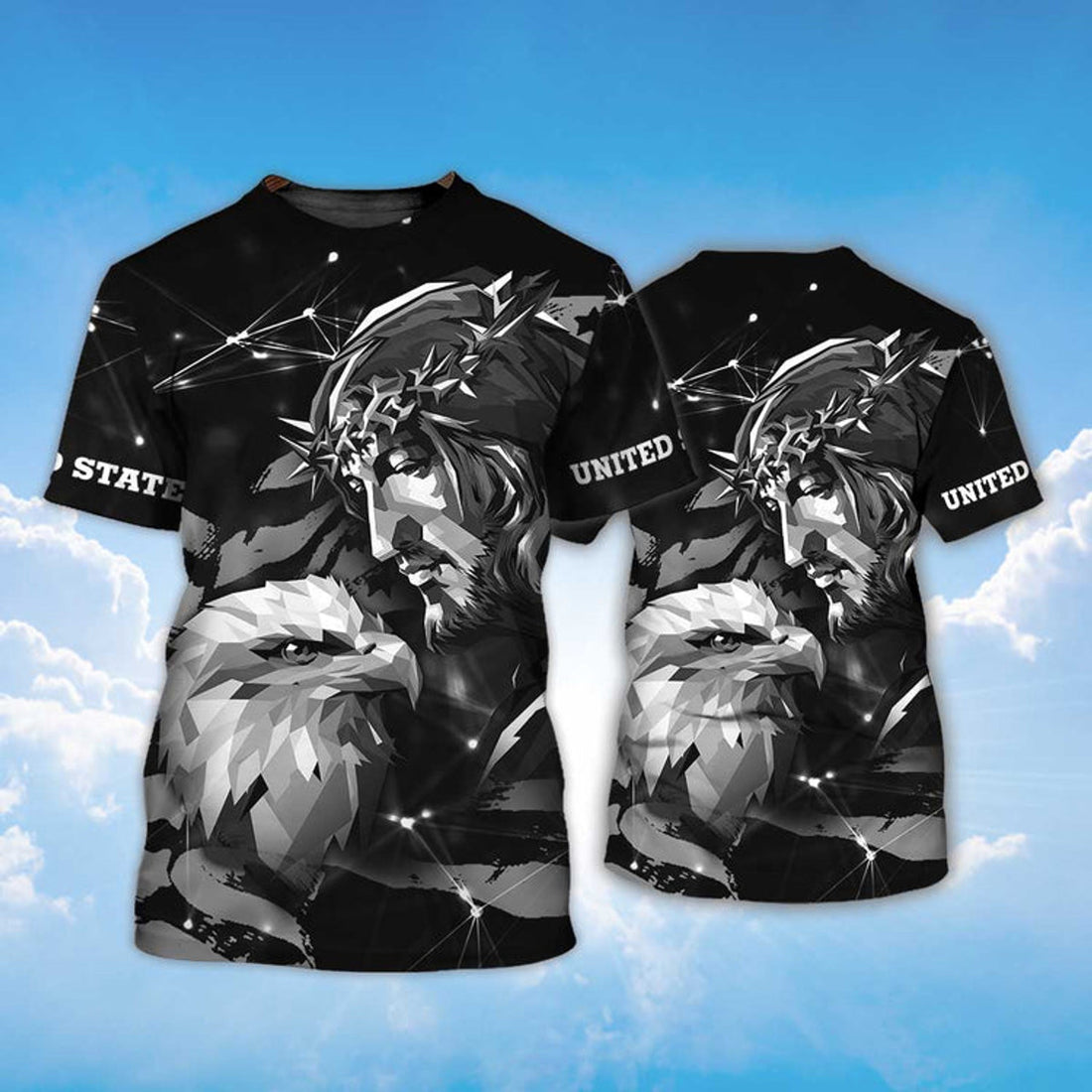 FUNSTUFFPRINT Eagle And God T-Shirt, Eagle Lover Black Shirt 3D For Adults 3D T-shirt