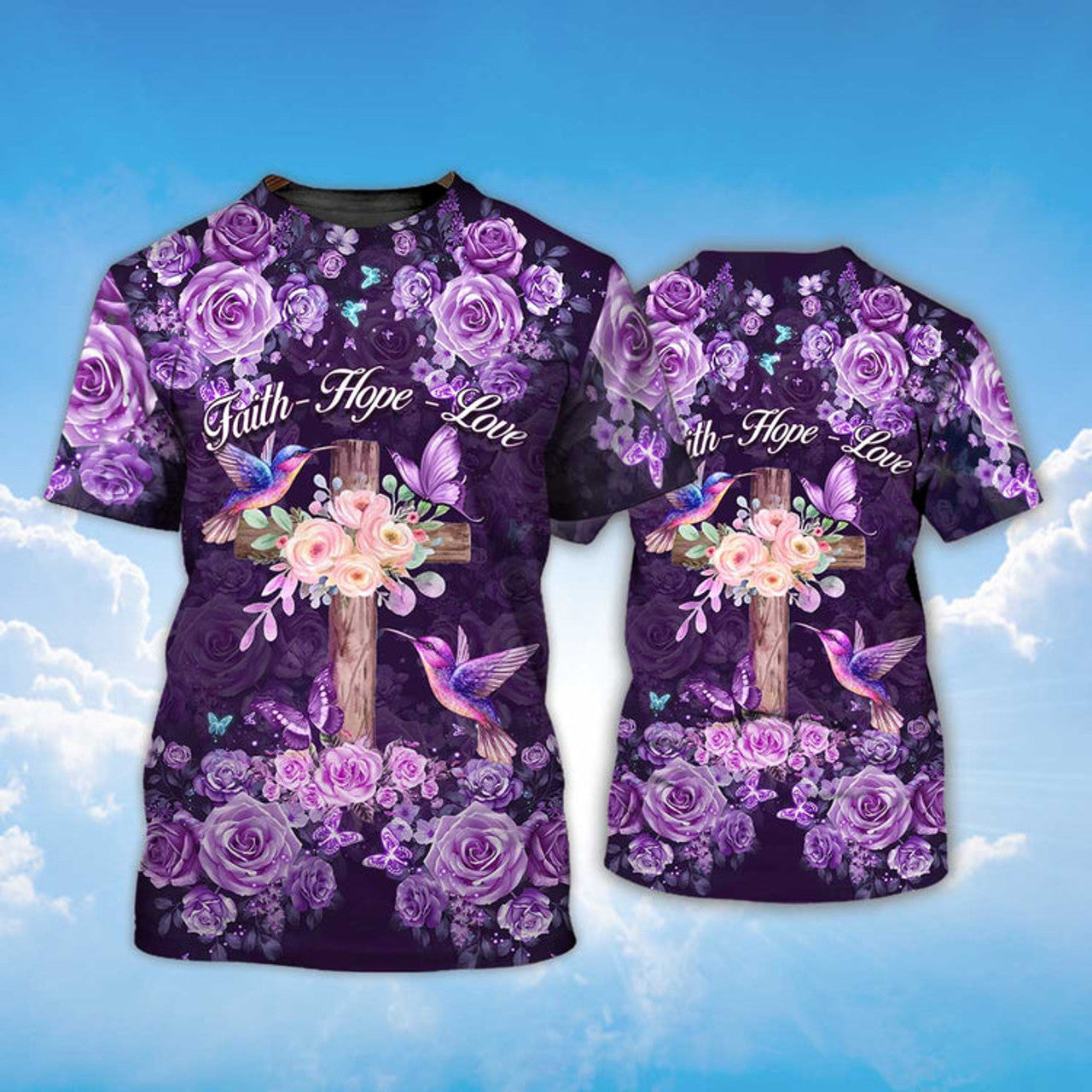 FUNSTUFFPRINT Faith Hope Love Theme 3D Purple T-shirt