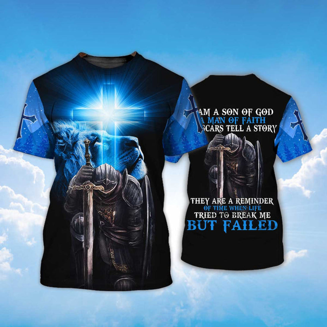 FUNSTUFFPRINT I Am Son Of God T-Shirt Knight Templar And Lion Shirt 3D T-shirt