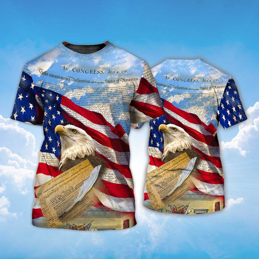 FUNSTUFFPRINT 3D Sublimation Eagle American On T-Shirt Eagle Lover Patriotic Independence Day Shirt 3D T-shirt