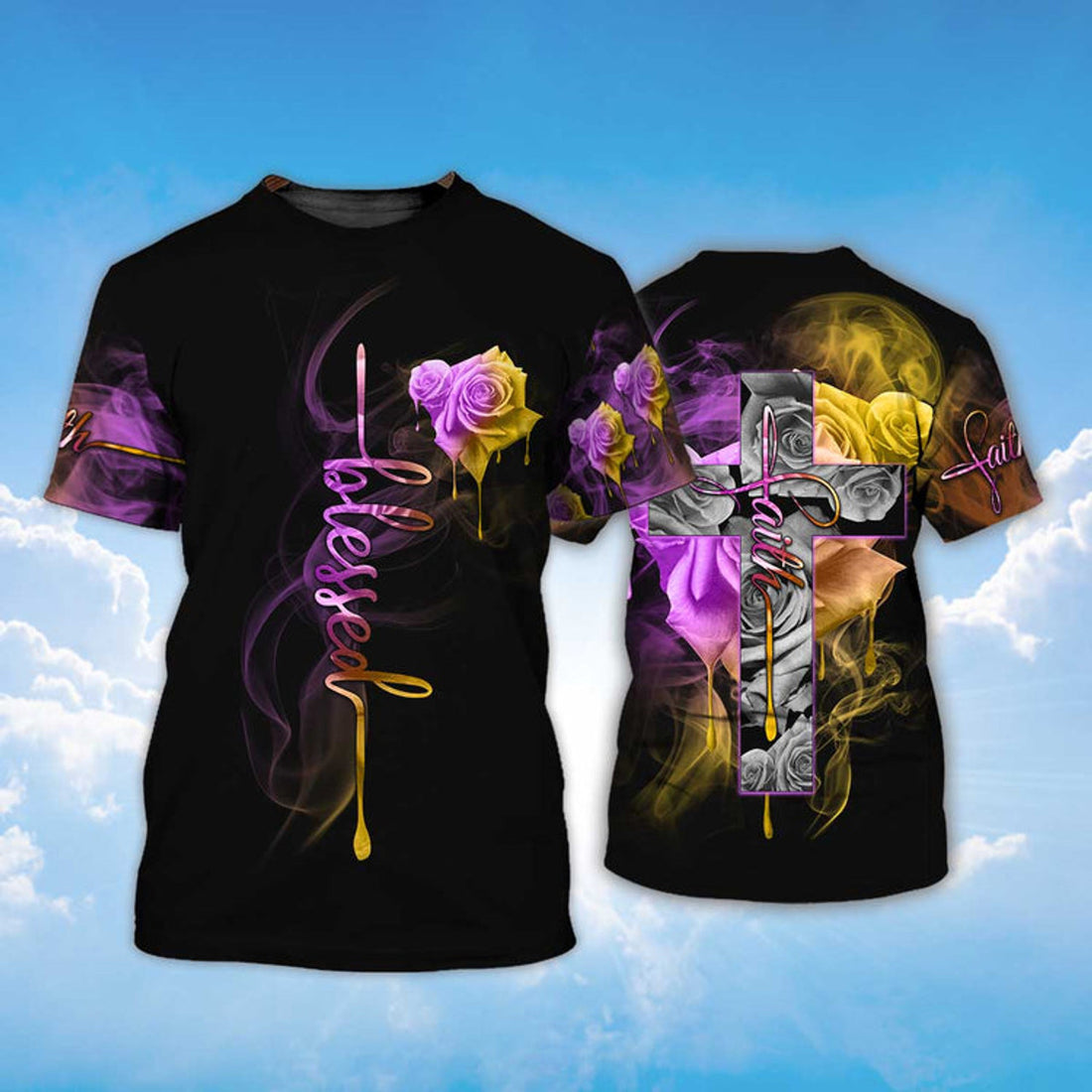 FUNSTUFFPRINT Feath Over Fear T-Shirt God Jesus Shirt For Men 3D T-shirt