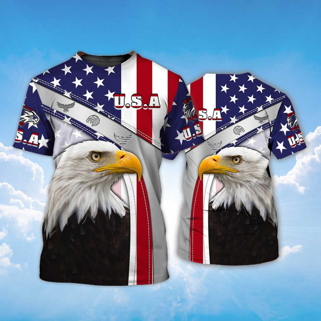FUNSTUFFPRINT Eagle American Flag Pattern T-Shirt Eagle Lover Patriotic 3D Shirt 3D T-shirt