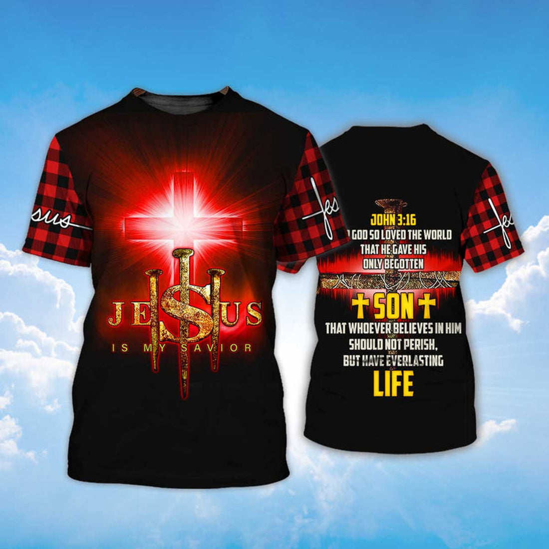 FUNSTUFFPRINT Jesus Is My Savior Shirt Christian T-Shirt Men Women 3D T-shirt
