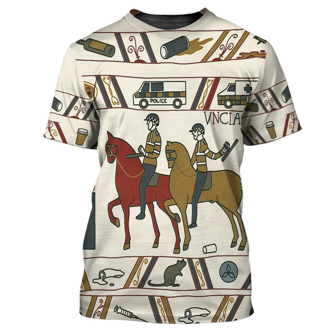 FUNSTUFFPRINT Bayeux Kicking Out Time 3D All Over PrinT-Shirt Men Women, Cute Police 3D T-shirt