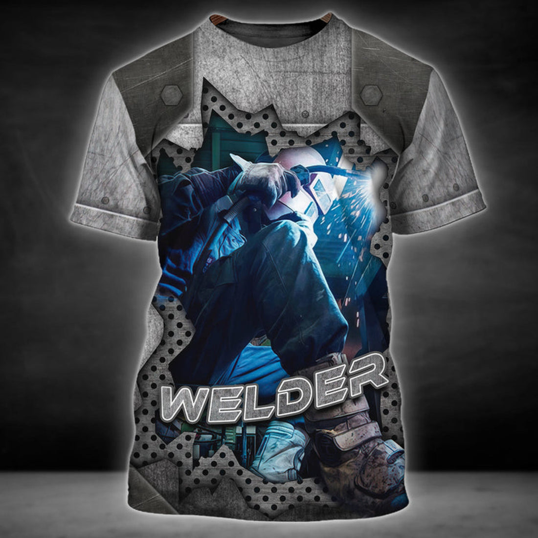 FUNSTUFFPRINT Welder Blue Graphic Design 3D Printed Shirts, Welder Work Shirts, Birthday Gift for Welder Dad 3D T-shirt