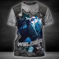 FUNSTUFFPRINT Welder Blue Graphic Design 3D Printed Shirts, Welder Work Shirts, Birthday Gift for Welder Dad 3D T-shirt