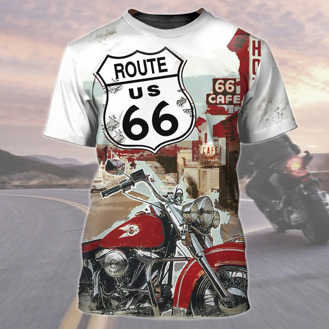 FUNSTUFFPRINT This Biker Conquers Route 66 Cafe 3D T-Shirt, Biker Hoodie Bomber, Gift For Biker 3D T-shirt