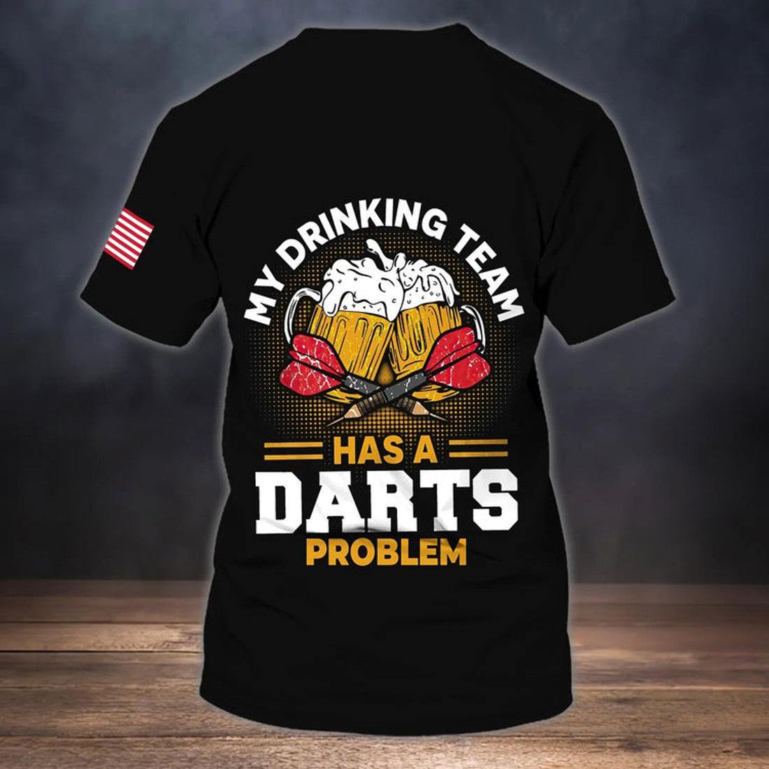 FUNSTUFFPRINT Customized 3D Drinking Beer Team DarT-Shirt, Dart T-Shirt, Gift For Dart Lover American Flag Pattern 3D T-shirt
