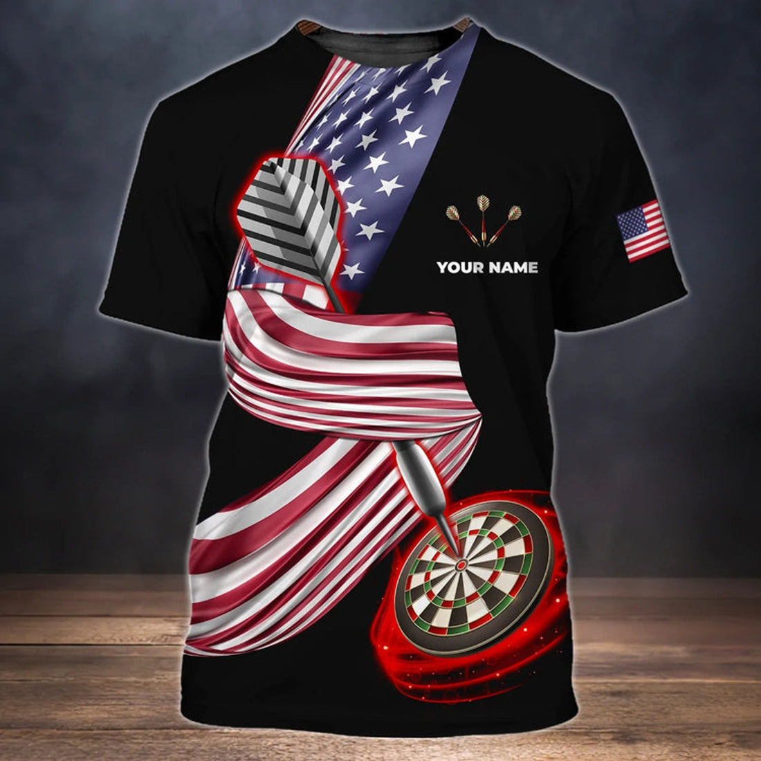 FUNSTUFFPRINT Customized 3D Drinking Beer Team DarT-Shirt, Dart T-Shirt, Gift For Dart Lover American Flag Pattern 3D T-shirt