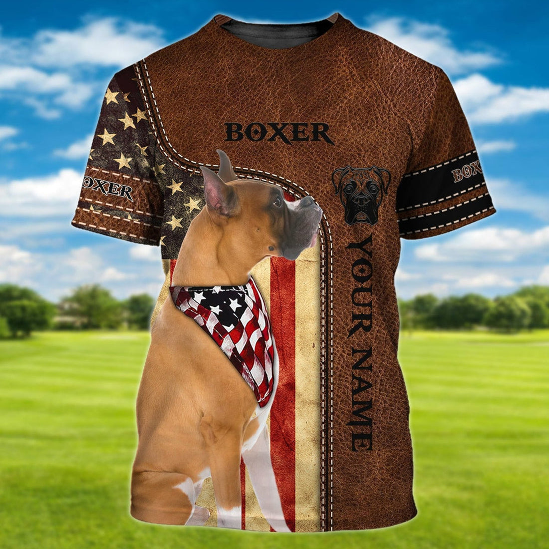 FUNSTUFFPRINT Custom 3D Boxer on T-Shirt American Flag Pattern 3D T-shirt