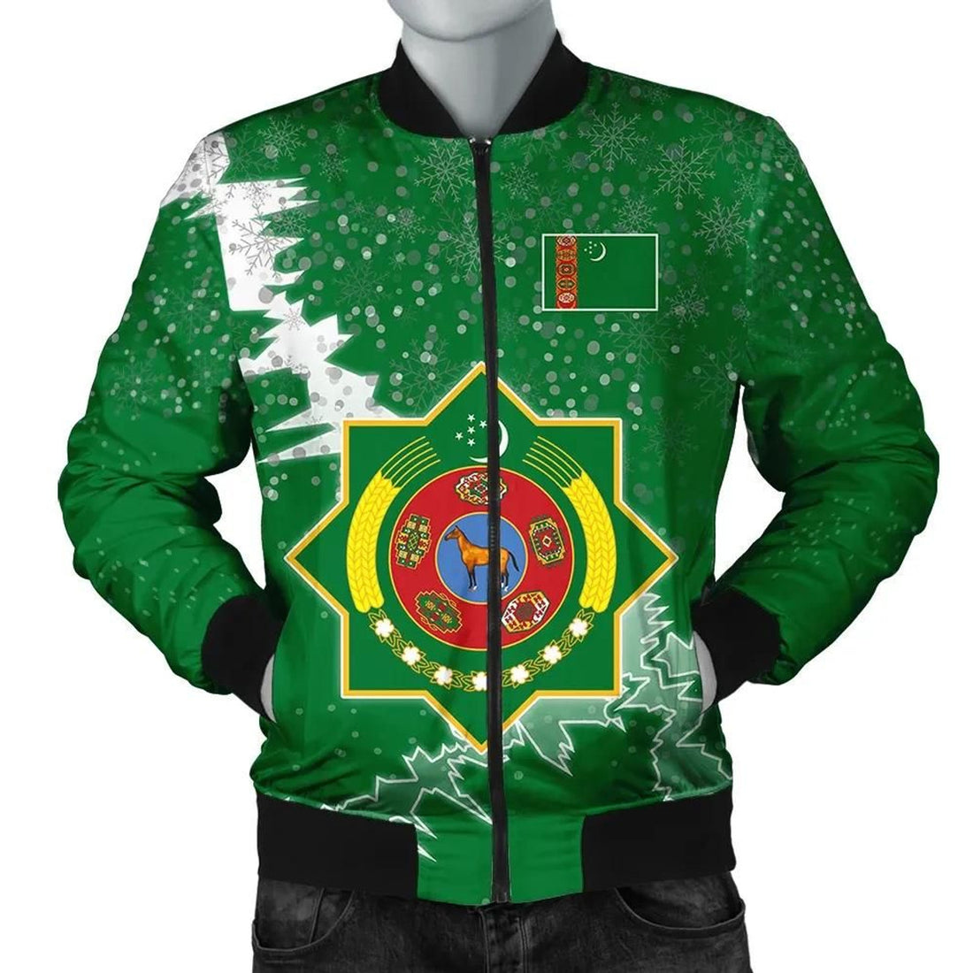 FUNSTUFFPRINT Turkmenistan Christmas Coat Of Arms Men Bomber Jacket Style 3D Bomber Jacket