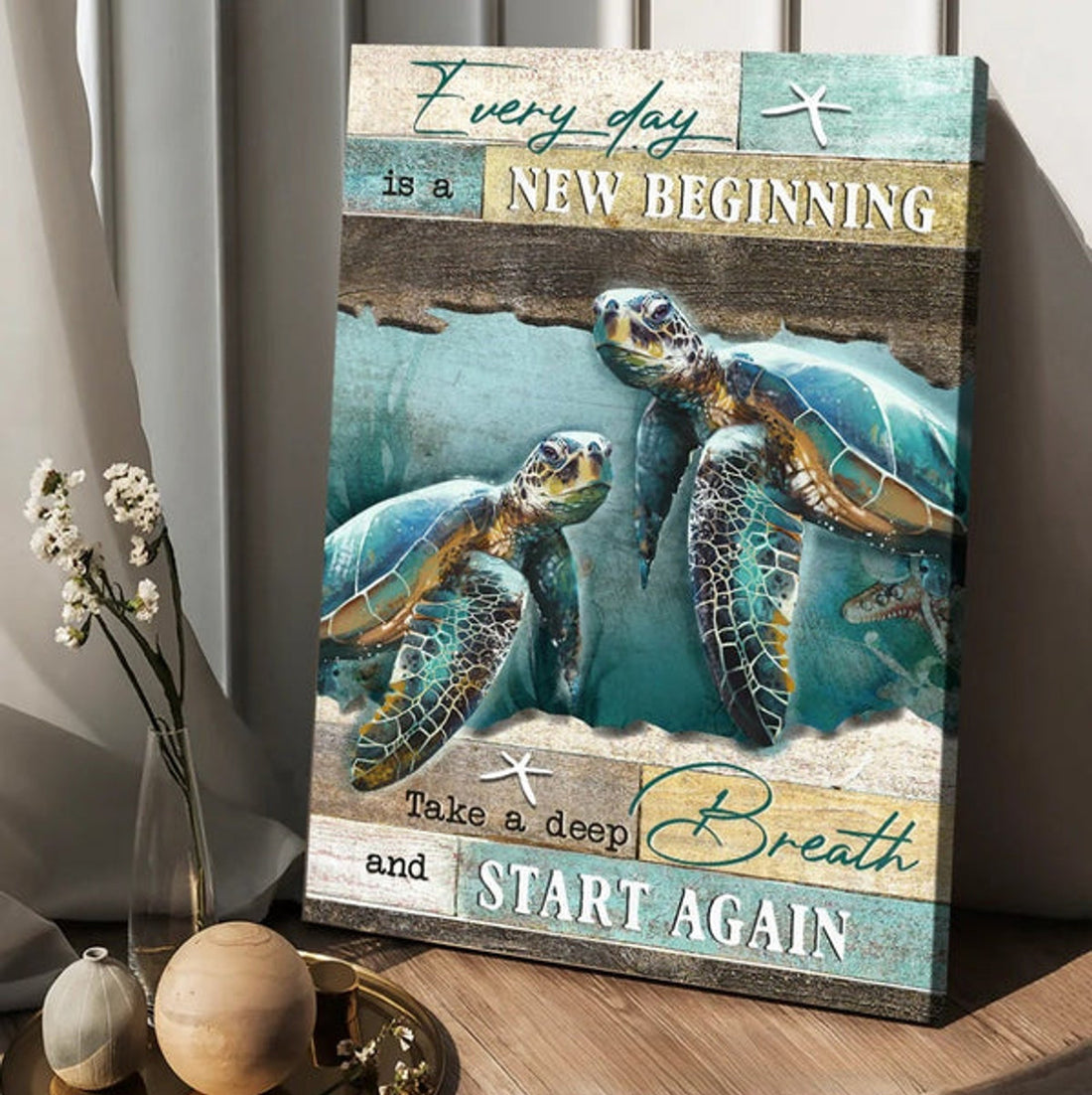 Turtle Deep Ocean Every Day Is A New Beginning Canvas Wall Art - Christian Wall Posters - Religious Wall Decor