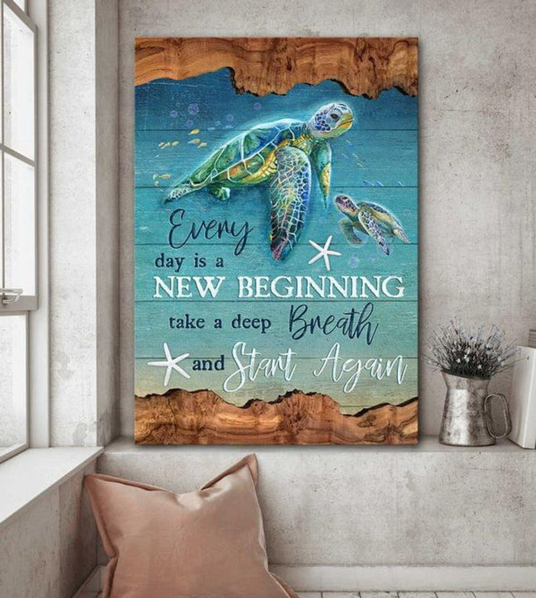 Turtle Everyday Is A New Beginning Canvas Wall Art - Christian Wall Posters - Religious Wall Decor