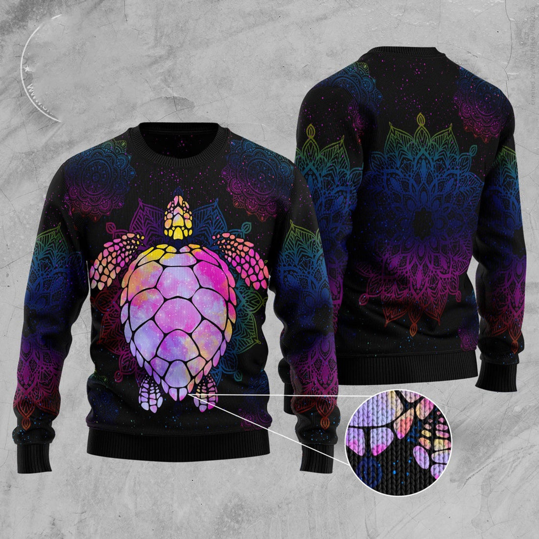 FUNSTUFFPRINT Turtle Purple Mandala Ugly Christmas Sweater, Christmas Sweater, Ugly Sweater, Funny Xmas Sweaters Ugly Sweater