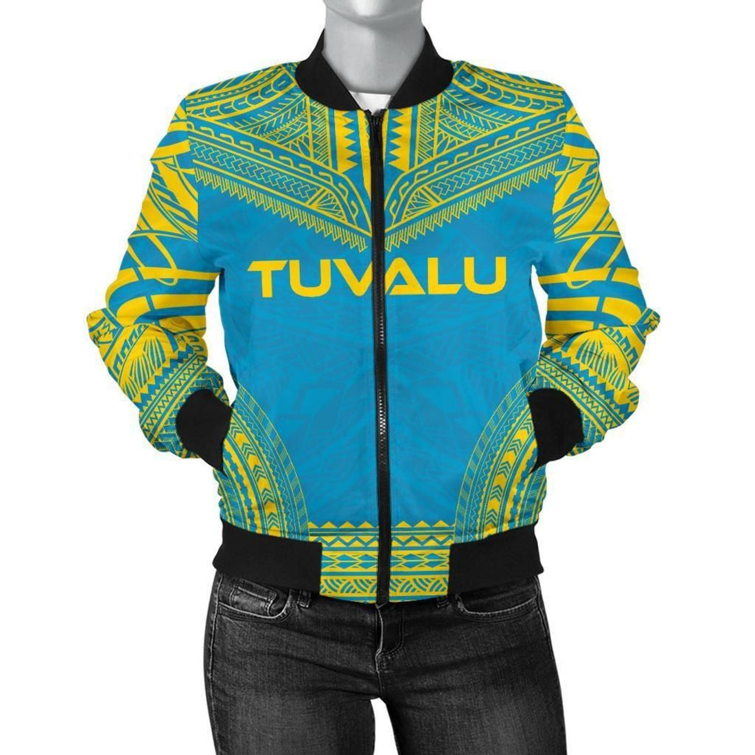 FUNSTUFFPRINT Tuvalu Flag Polynesian Chief Women'S Bomber Jacket - 3D Bomber Jacket