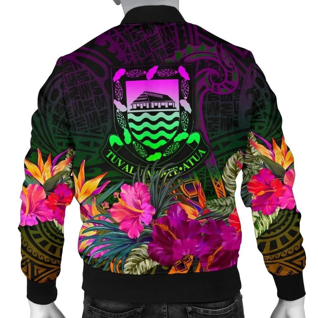 FUNSTUFFPRINT Tuvalu Personalised Men's Bomber Jacket - Summer Hibiscus - 3D Bomber Jacket