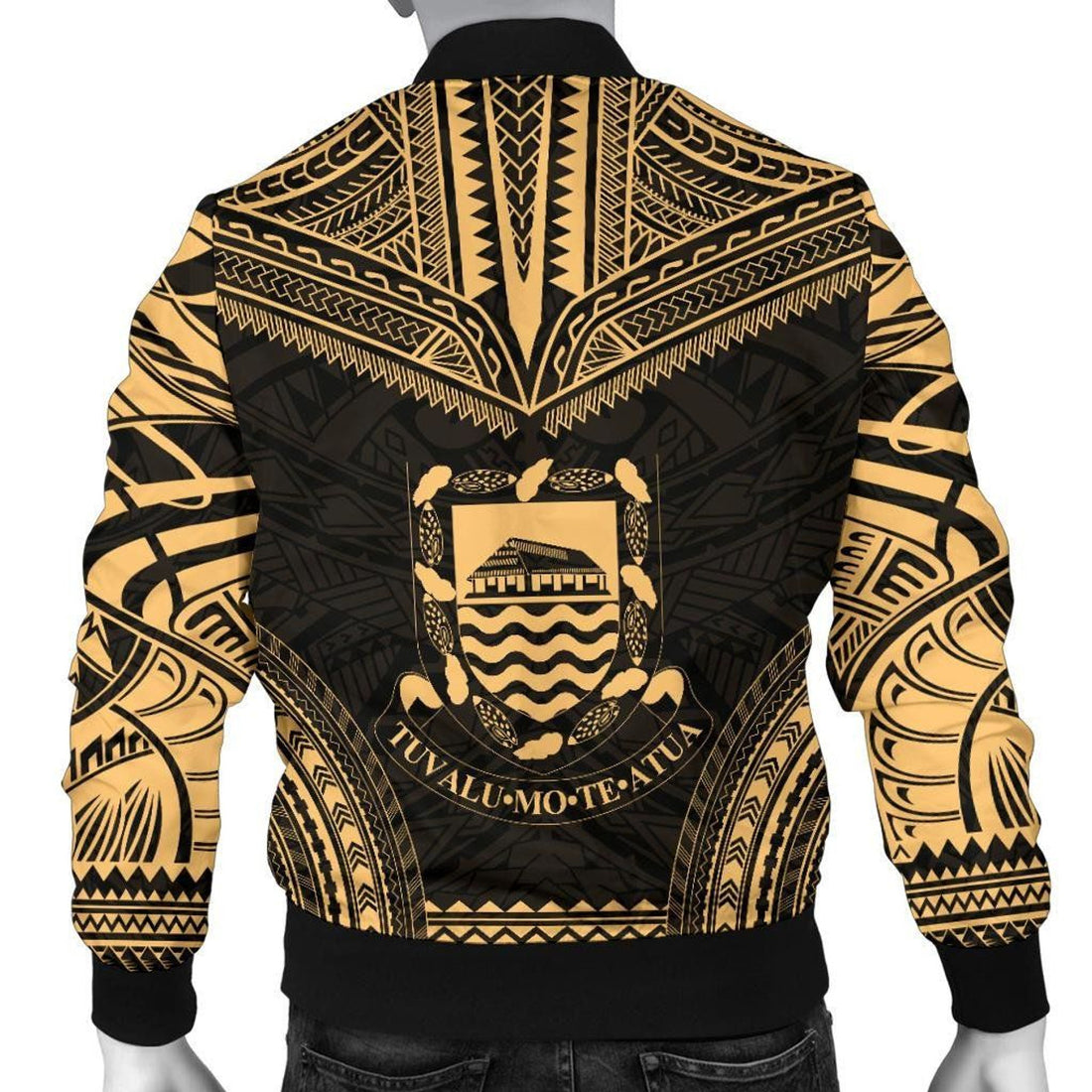 FUNSTUFFPRINT Tuvalu Polynesian Chief Men's Bomber Jacket - Gold Version - 3D Bomber Jacket