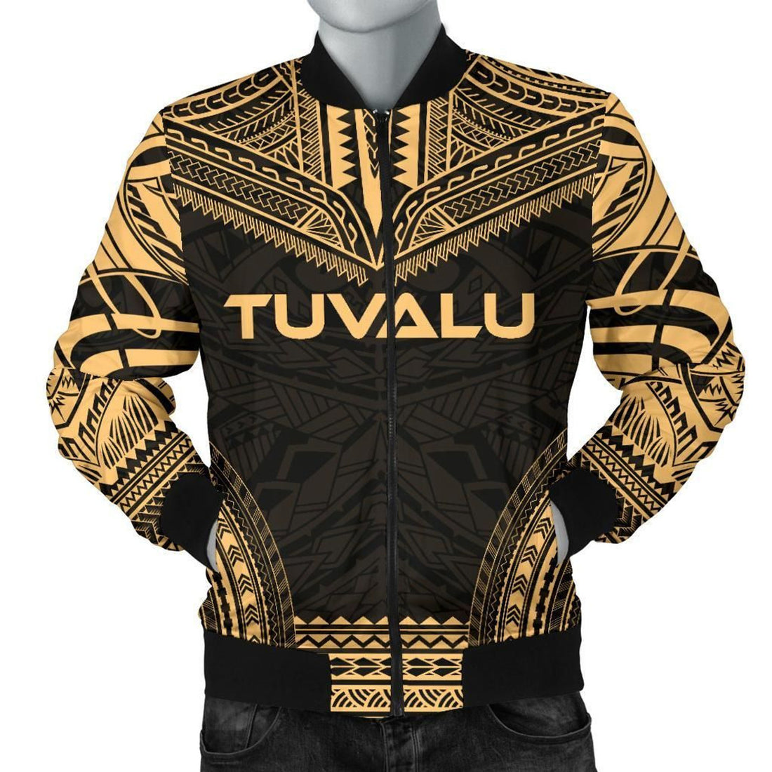 FUNSTUFFPRINT Tuvalu Polynesian Chief Men's Bomber Jacket - Gold Version - 3D Bomber Jacket