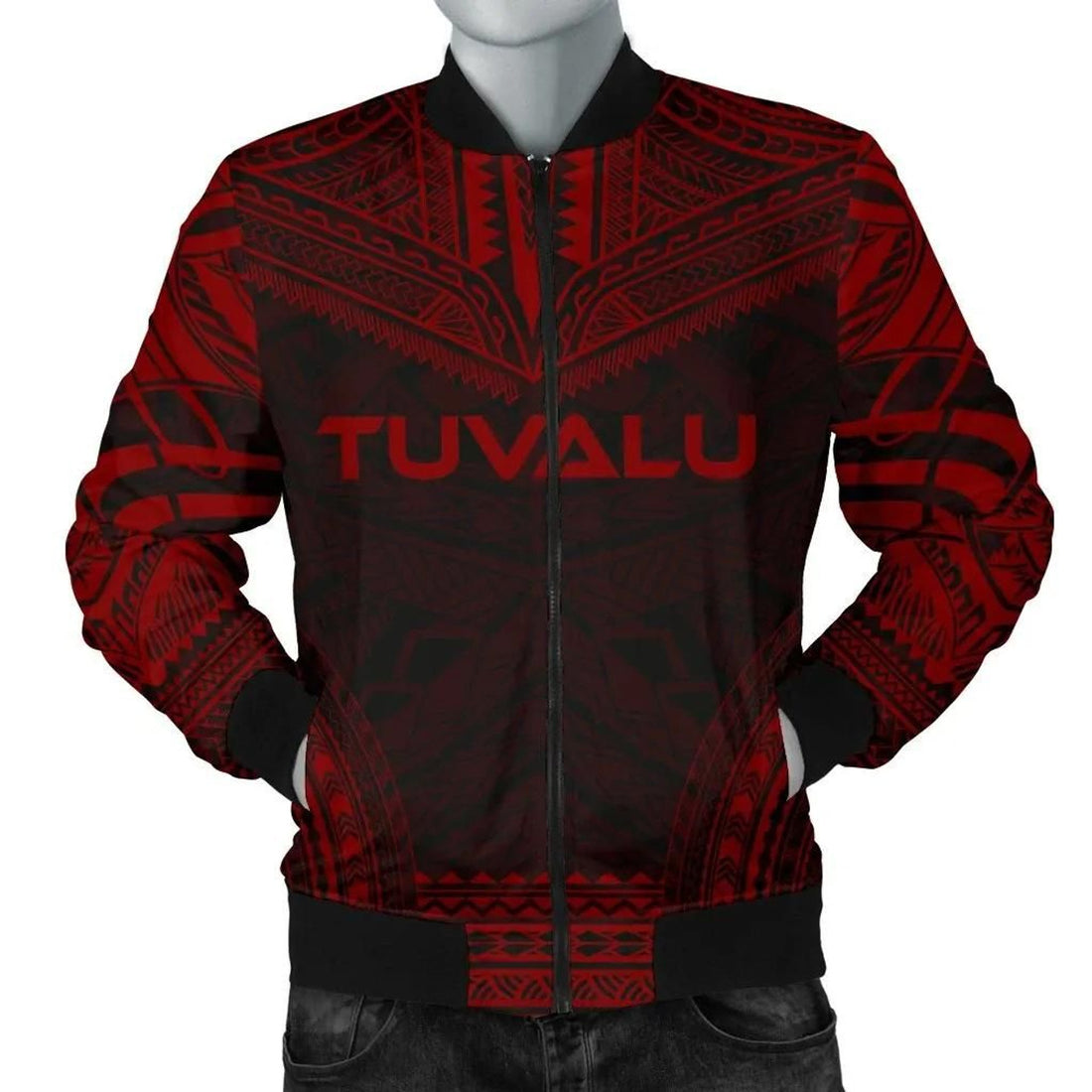 FUNSTUFFPRINT Tuvalu Polynesian Chief Men's Bomber Jacket - Red Version - 3D Bomber Jacket