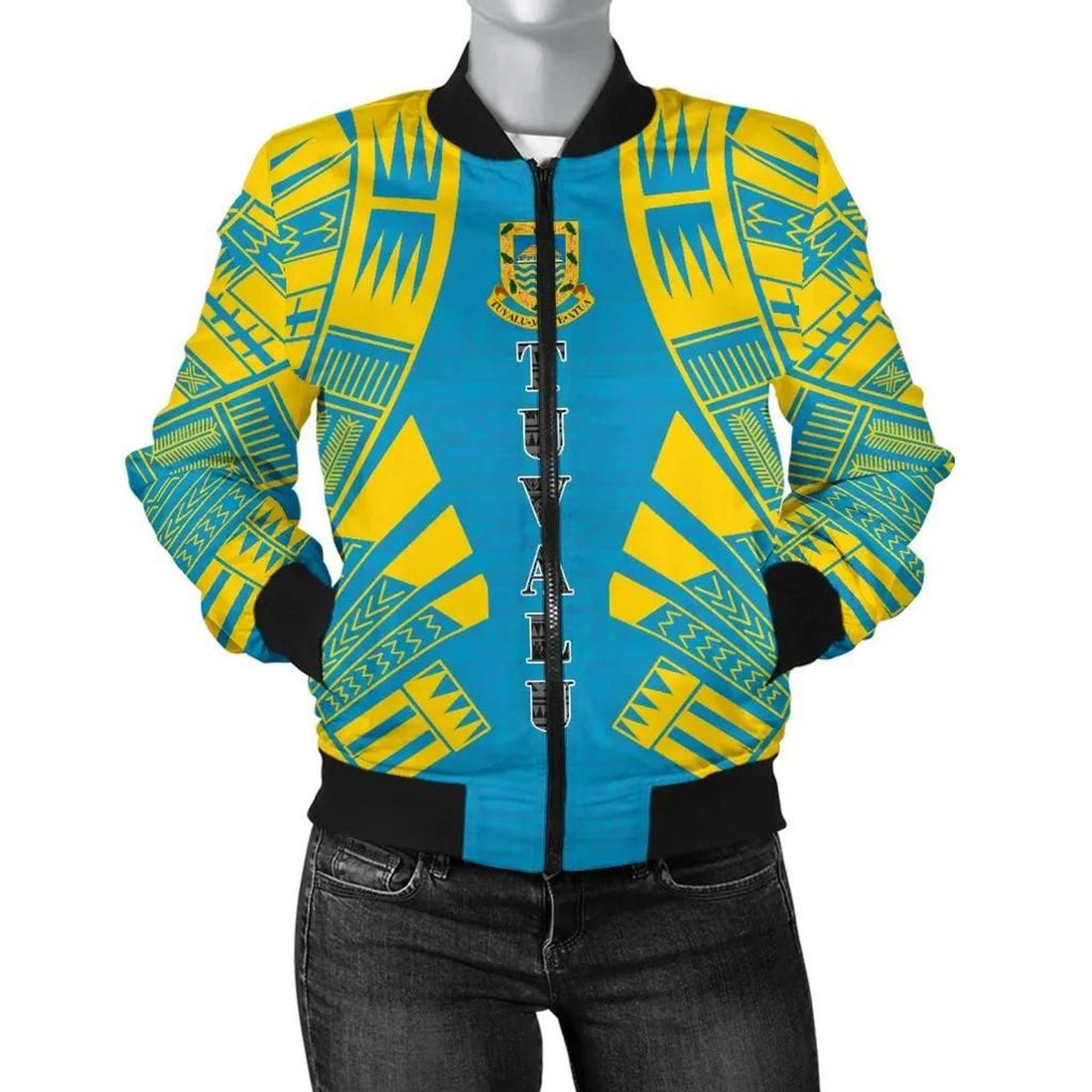 FUNSTUFFPRINT Tuvalu Women Bomber Jacket - Polynesian Tattoo Flag - 10 3D Bomber Jacket