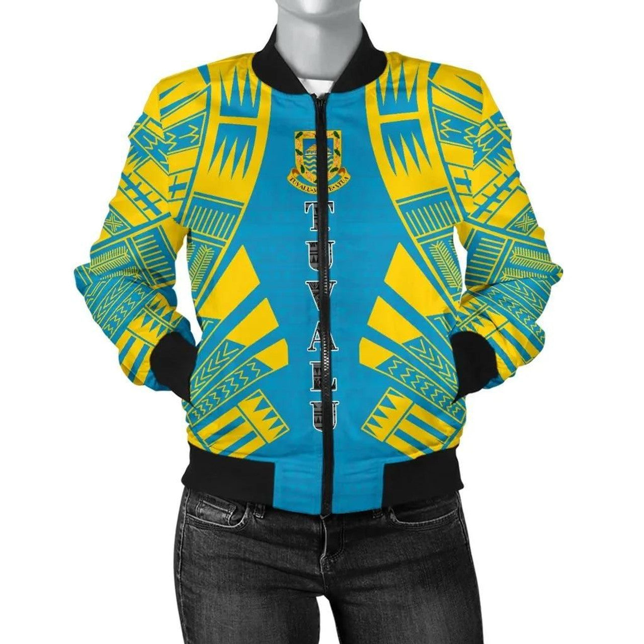 FUNSTUFFPRINT Tuvalu Women Bomber Jacket - Polynesian Tattoo Flag - 10 3D Bomber Jacket