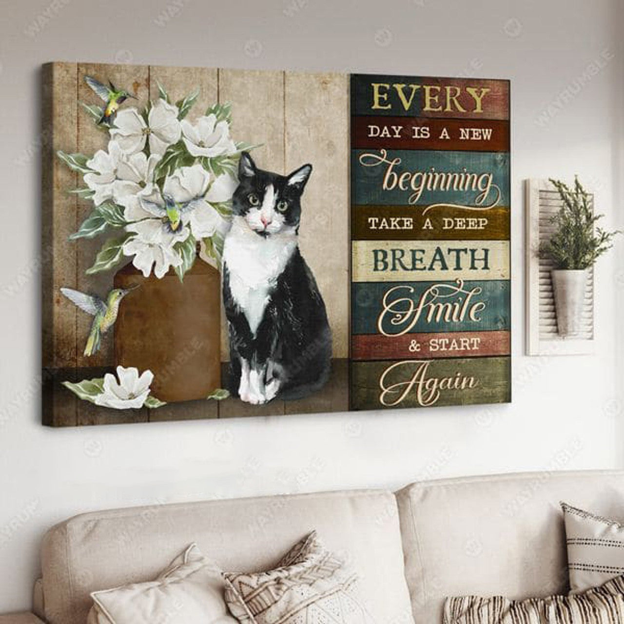 Tuxedo Cat, Cat Lover, Every Day Is A New Beginning Take A Deep Breath Smile And Start Again Poster and Canvas