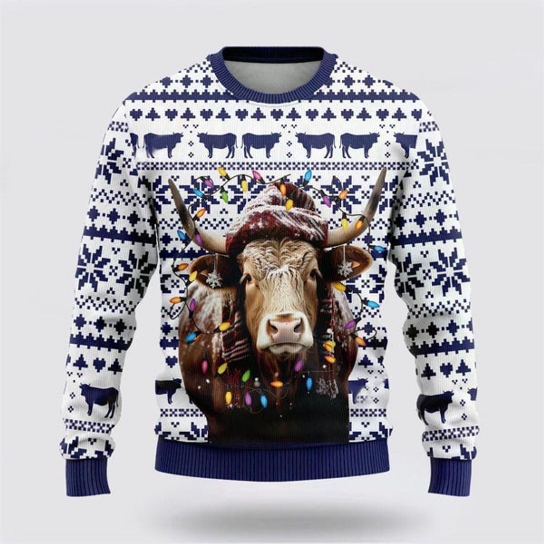FUNSTUFFPRINT Tx Longhorn Cows Ugly Christmas Sweater, Farm Sweater, Christmas Gift, Best Winter Outfit Christmas Ugly Sweater