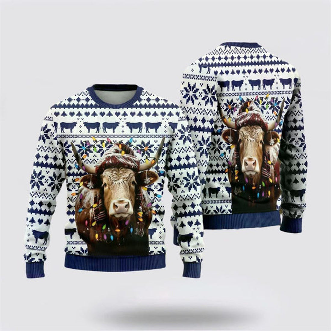 FUNSTUFFPRINT Tx Longhorn Cows Ugly Christmas Sweater, Farm Sweater, Christmas Gift, Best Winter Outfit Christmas Ugly Sweater