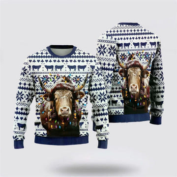 FUNSTUFFPRINT Tx Longhorn Cows Ugly Christmas Sweater, Farm Sweater, Christmas Gift, Best Winter Outfit Christmas Ugly Sweater