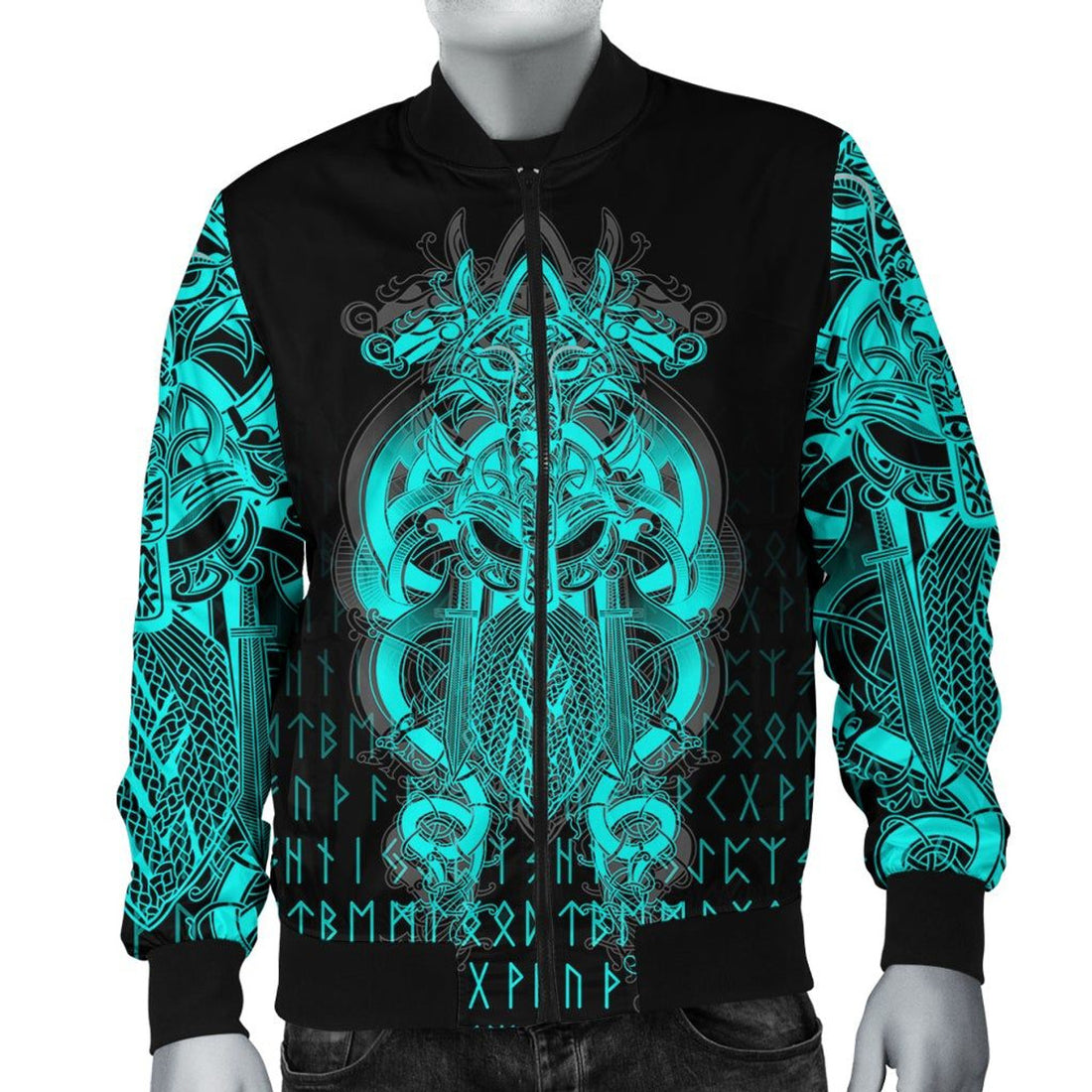 FUNSTUFFPRINT Tyr Tattoo Cyan 3D Bomber Jacket