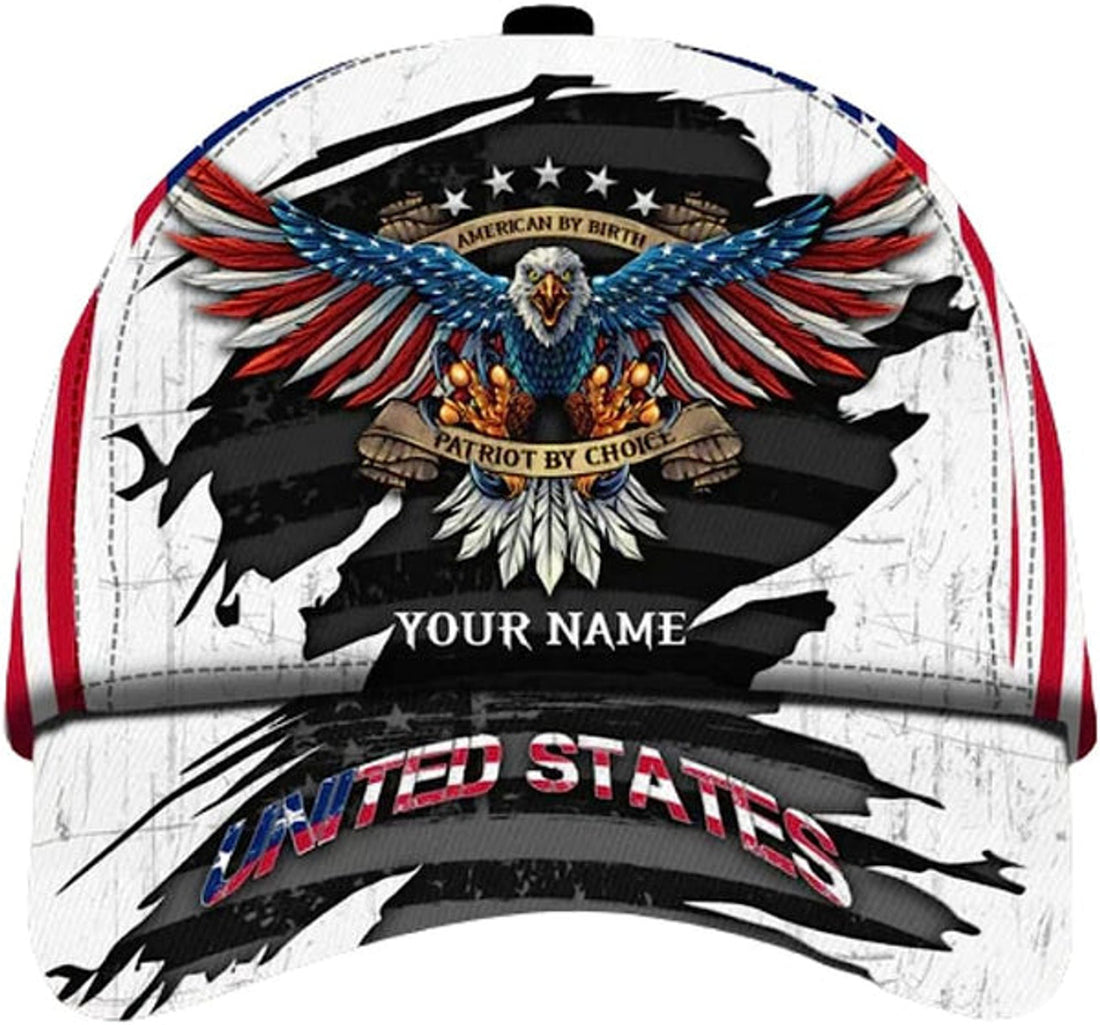 FUNSTUFFPRINT U.S Patriotic Eagle Custom Name All Over Print Baseball Cap - Christian Hats For Men Women