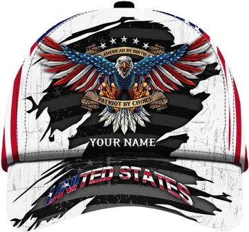 FUNSTUFFPRINT U.S Patriotic Eagle Custom Name All Over Print Baseball Cap - Christian Hats For Men Women