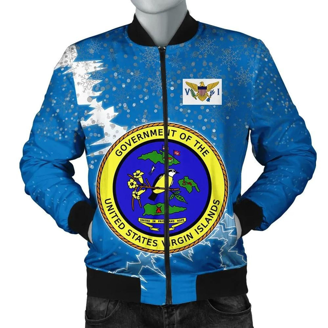FUNSTUFFPRINT US Virgin Islands Christmas Coat Of Arms Men Bomber Jacket Style 3D Bomber Jacket