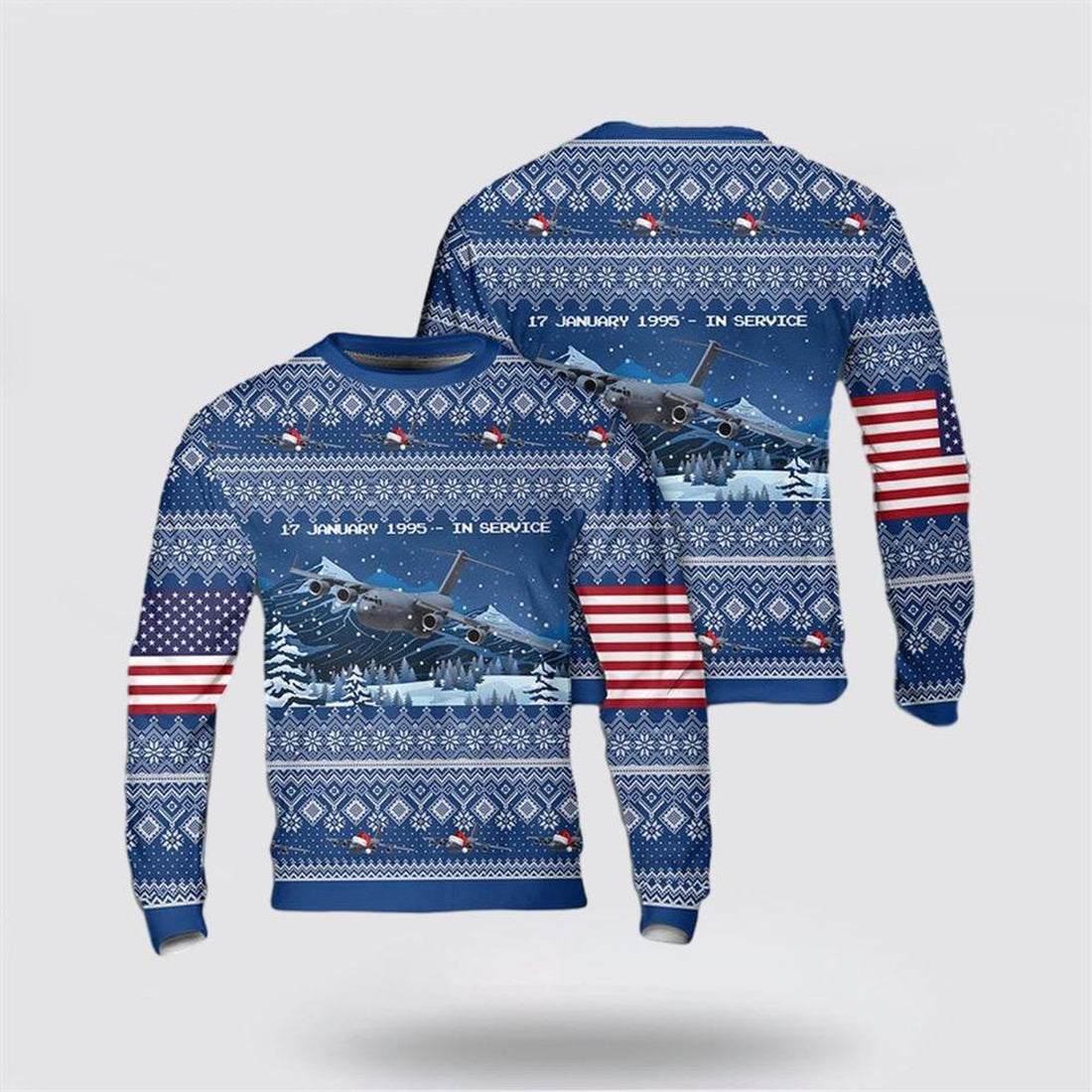 FUNSTUFFPRINT US Air Force Boeing C-17 Globemaster III Christmas Sweater 3D – Christmas Gift For Military Personnel Ugly  Sweater