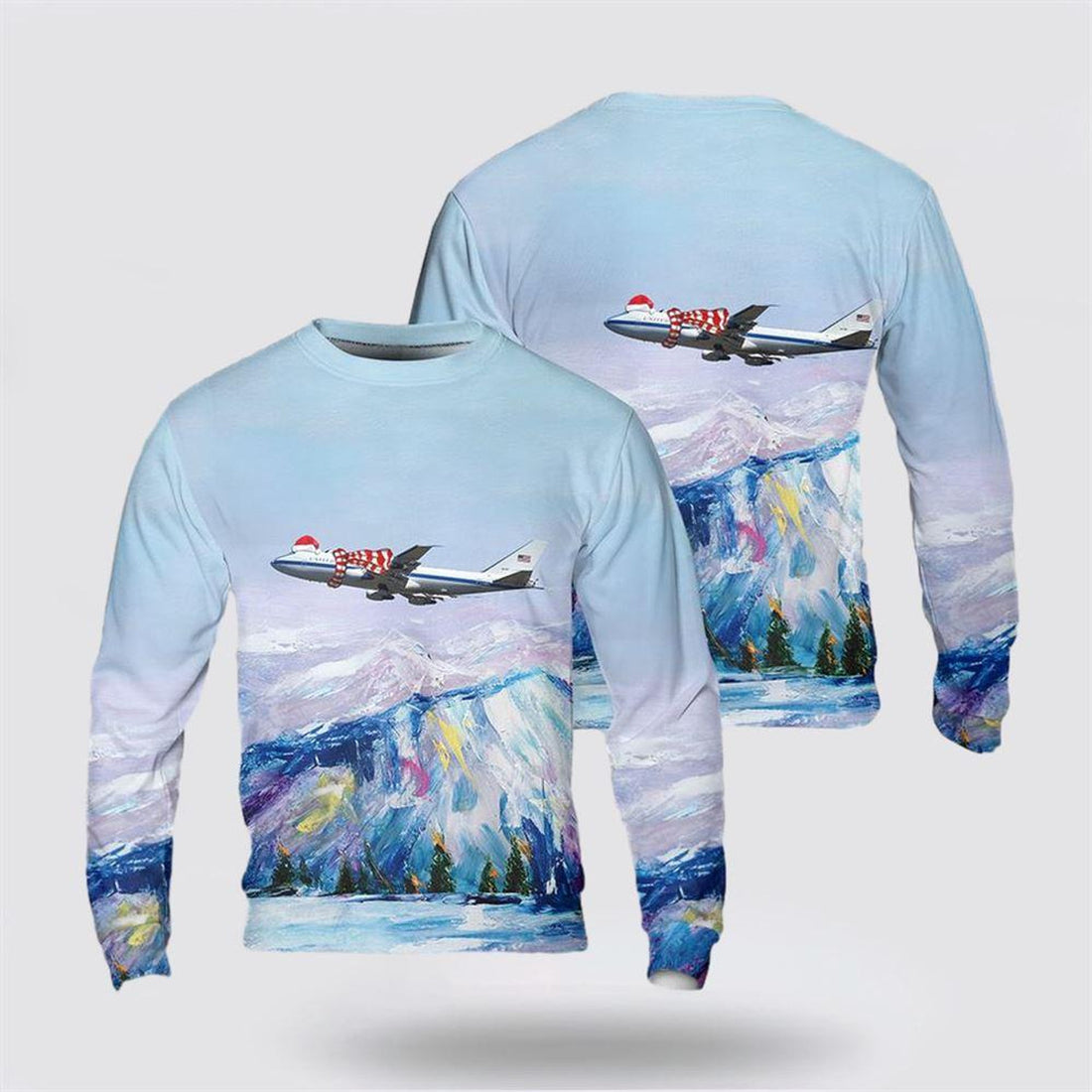 FUNSTUFFPRINT US Air Force Boeing E-4B Nightwatch Christmas AOP Sweater – Christmas Gift For Military Personnel Ugly  Sweater